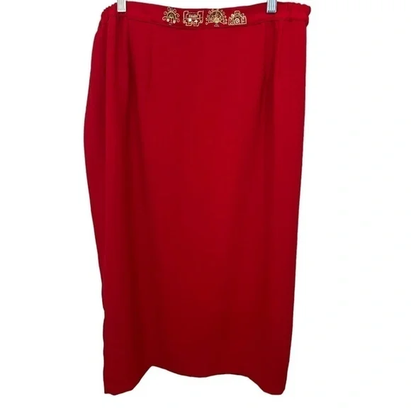 Donna Vinci Plus Size Red Midi Back Zip Kick Pleat Gold Embellished Skirt 20 - Picture 1 of 4